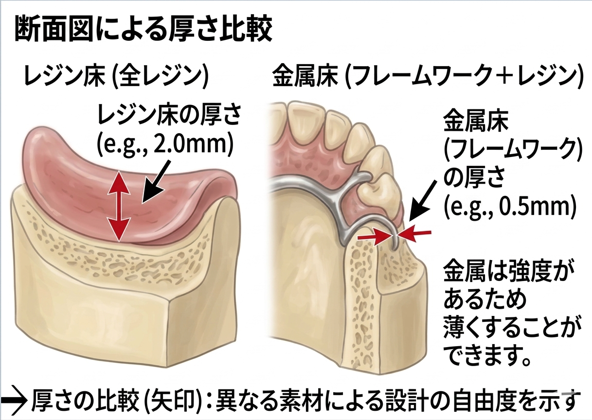 義歯の厚みに差が出る